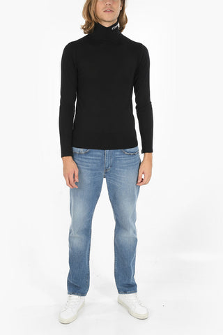 Virgin Wool Turtle-neck Sweater with Embroidered Lettering Logo