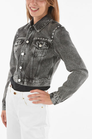 Giacca Crop in Denim con Cristalli Decorativi