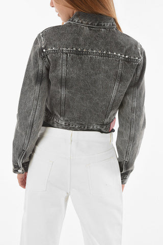 Giacca Crop in Denim con Cristalli Decorativi