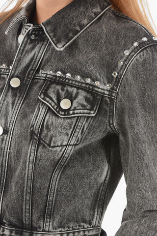Giacca Crop in Denim con Cristalli Decorativi