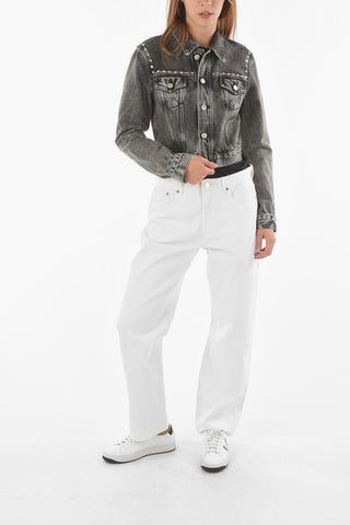 Giacca Crop in Denim con Cristalli Decorativi