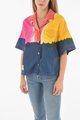 COUTURE Camicia a Maniche Corte ARTISTICINO in Denim Tie Dye