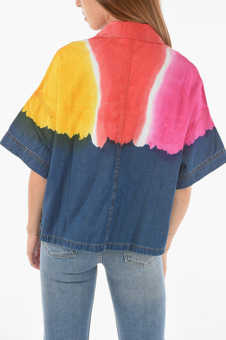 COUTURE Camicia a Maniche Corte ARTISTICINO in Denim Tie Dye