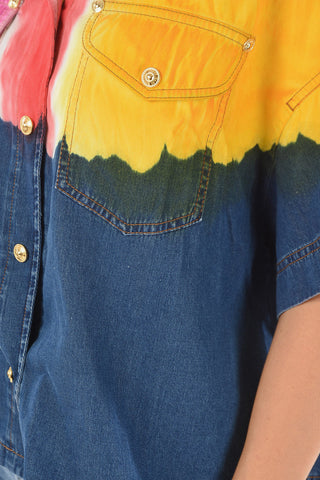 COUTURE Camicia a Maniche Corte ARTISTICINO in Denim Tie Dye