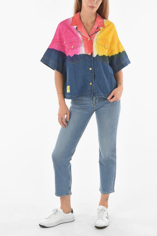 COUTURE Camicia a Maniche Corte ARTISTICINO in Denim Tie Dye