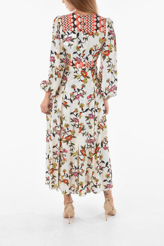 Floral Silk Blend ANJALI Midi Dress with V neckline