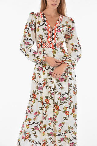 Floral Silk Blend ANJALI Midi Dress with V neckline