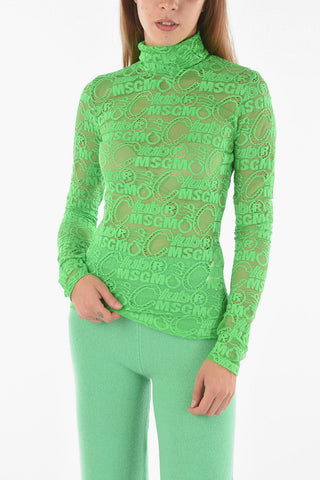 Top a Collo Alto in Mesh Monogram
