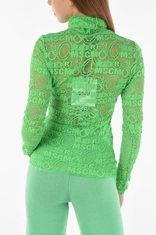 Top a Collo Alto in Mesh Monogram
