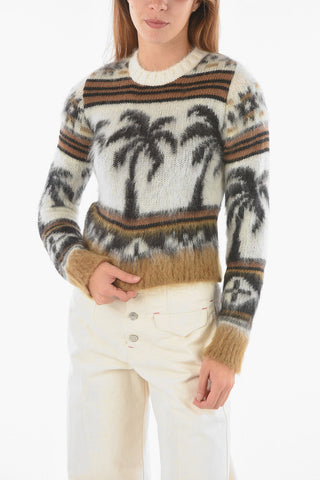 Crew Neck Mohair Blend Palm Tree Motif Sweater