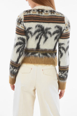 Crew Neck Mohair Blend Palm Tree Motif Sweater