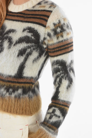 Crew Neck Mohair Blend Palm Tree Motif Sweater
