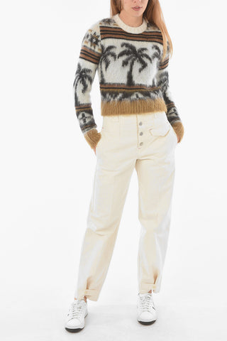 Crew Neck Mohair Blend Palm Tree Motif Sweater