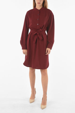 SEE BY Mandarin Collar Shirt Dress with Belt