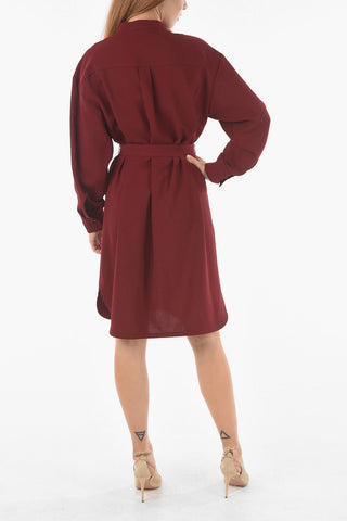 SEE BY Mandarin Collar Shirt Dress with Belt