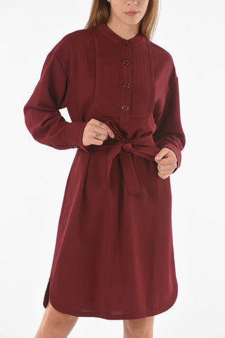 SEE BY Mandarin Collar Shirt Dress with Belt