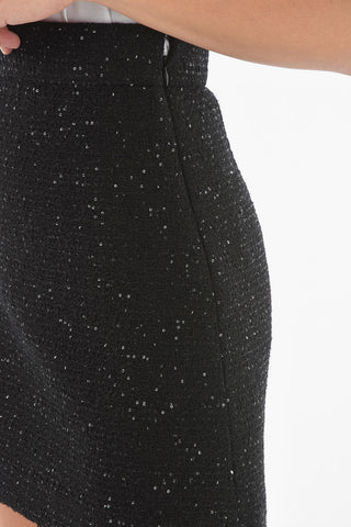 Virgin Wool Blend Tweed Mini Skirt with Sequins