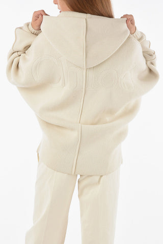 Cashmere Blend Zip-up Hooded Sweater with Batwing Sleeves