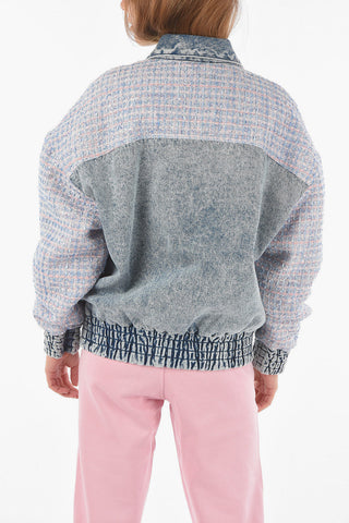 Tweed Denim Padded Bomber with Jewel Zip Puller