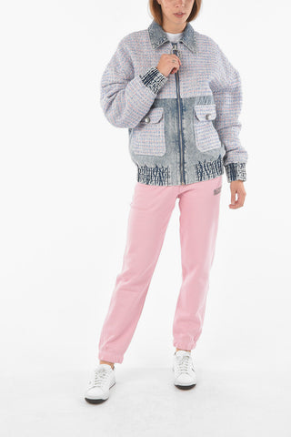 Tweed Denim Padded Bomber with Jewel Zip Puller