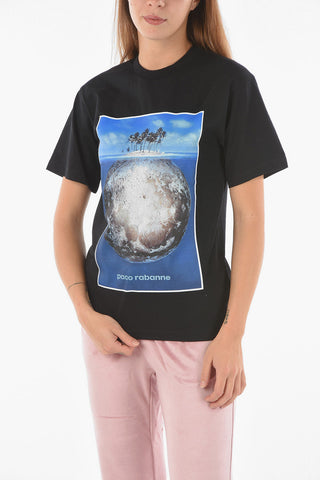 Crew Neck MOON ISLAND Printed T-Shirt