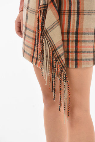 Plaid Checkered Wrap Mini Skirt with Fringed Detailing