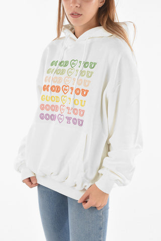 Felpa Oversized in Cotone GOOD FOR YOU con Ricami e Cappuccio
