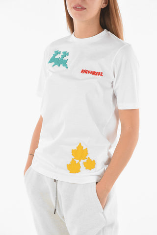T-shirt girocollo con Toppe Decorative e Logo