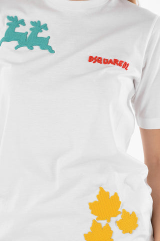 T-shirt girocollo con Toppe Decorative e Logo