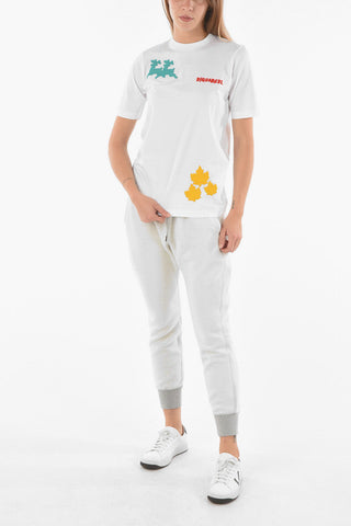 T-shirt girocollo con Toppe Decorative e Logo