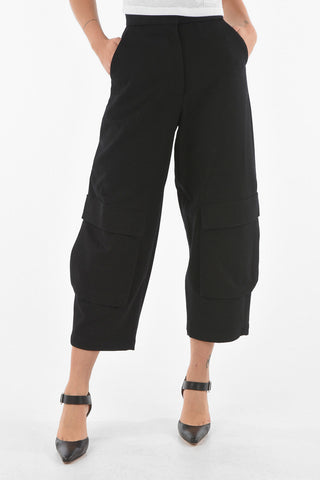 Pantaloni Cargo Crop Sartoriali in Lana a Vita Alta