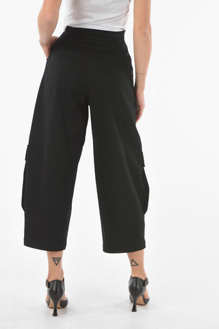 Pantaloni Cargo Crop Sartoriali in Lana a Vita Alta