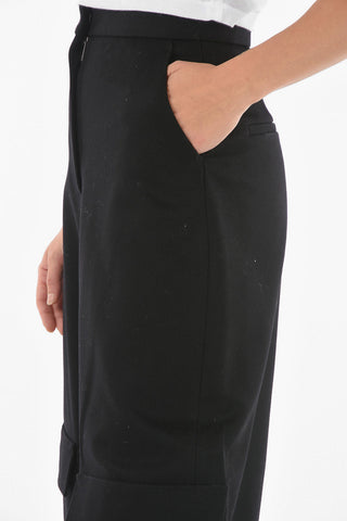 Pantaloni Cargo Crop Sartoriali in Lana a Vita Alta