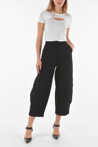 Pantaloni Cargo Crop Sartoriali in Lana a Vita Alta