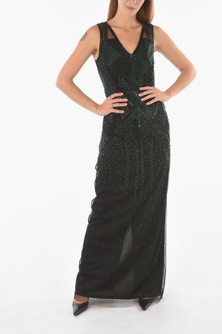 Abito Lungo in doppio tessuto Decorato con Strass e Paillettes
