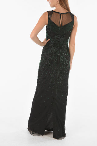 Abito Lungo in doppio tessuto Decorato con Strass e Paillettes
