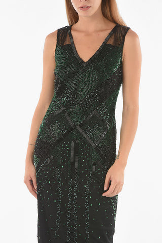Abito Lungo in doppio tessuto Decorato con Strass e Paillettes
