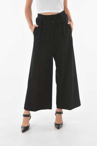 Wool Single-pleated Boot-cut Pants with Belt
