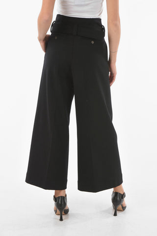 Wool Single-pleated Boot-cut Pants with Belt