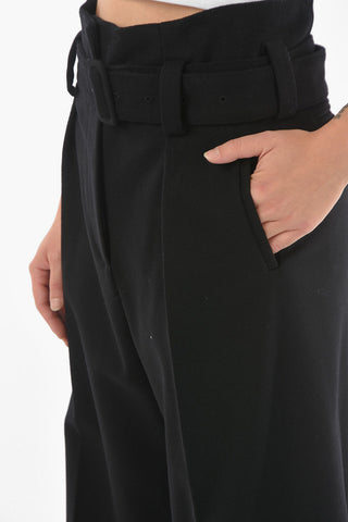 Wool Single-pleated Boot-cut Pants with Belt