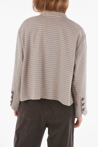 SEE BY Collarless Cropped Blazer with Houndstooth Motif