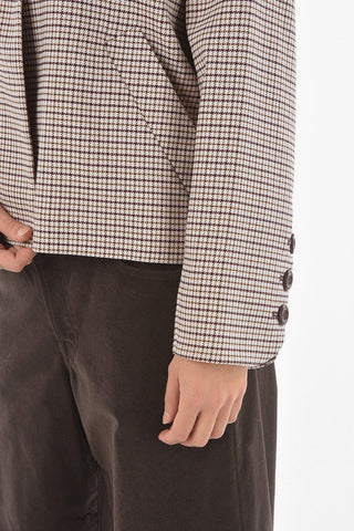SEE BY Collarless Cropped Blazer with Houndstooth Motif