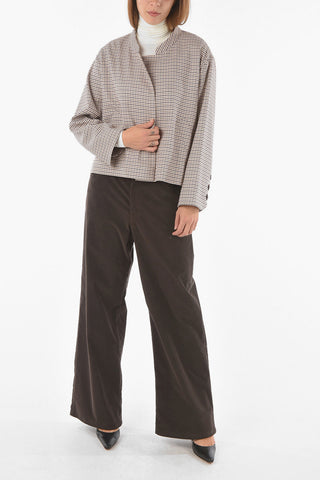 SEE BY Collarless Cropped Blazer with Houndstooth Motif