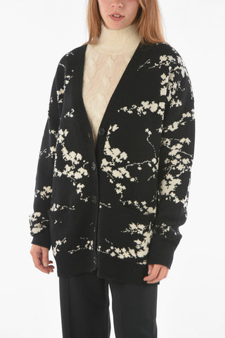 V Neck FLASHING FLOWERS Wool Blend Cardigan