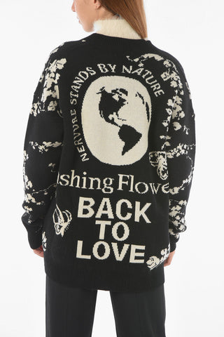 V Neck FLASHING FLOWERS Wool Blend Cardigan