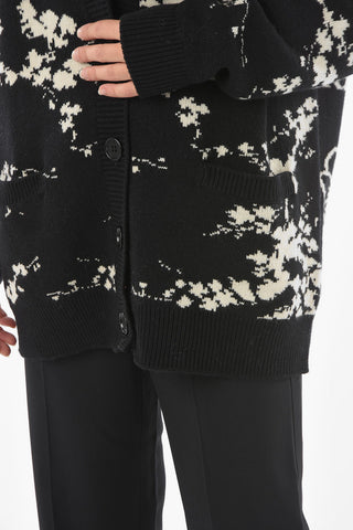 V Neck FLASHING FLOWERS Wool Blend Cardigan