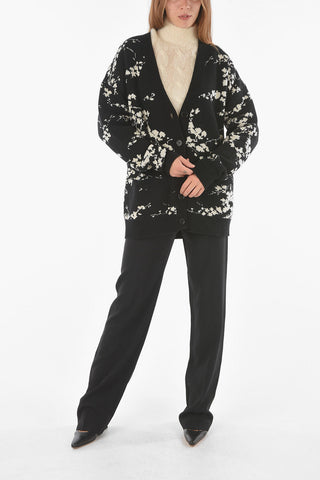 V Neck FLASHING FLOWERS Wool Blend Cardigan