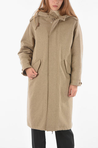 Parka Trapuntato in Lana con Cappuccio