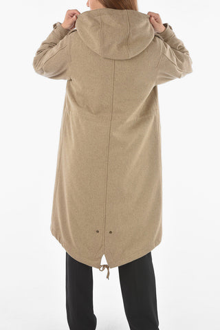 Parka Trapuntato in Lana con Cappuccio