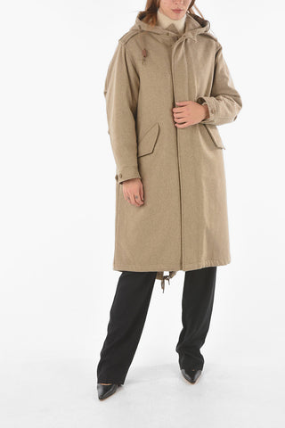 Parka Trapuntato in Lana con Cappuccio